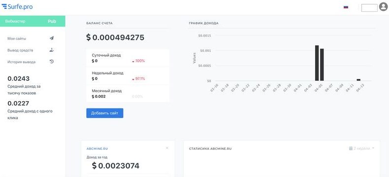 Surfe pro — рекламная сеть для вебмастеров. Размещаем баннеры на сайте