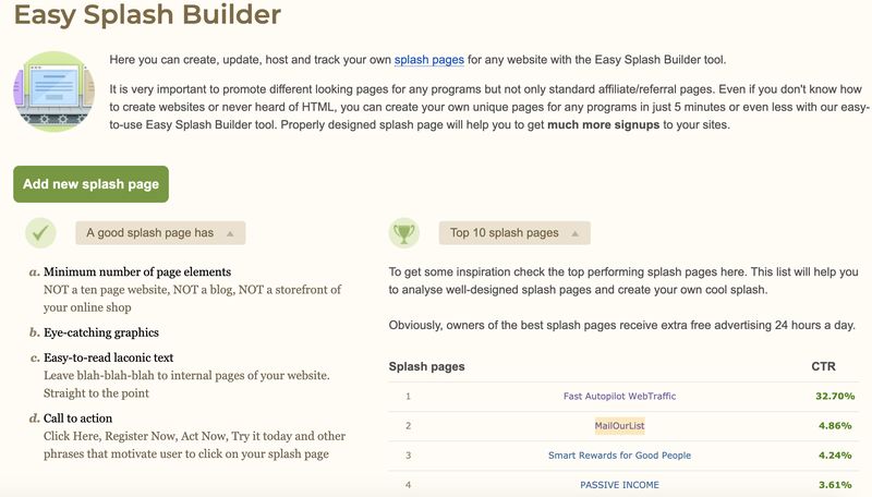 easy splash builder