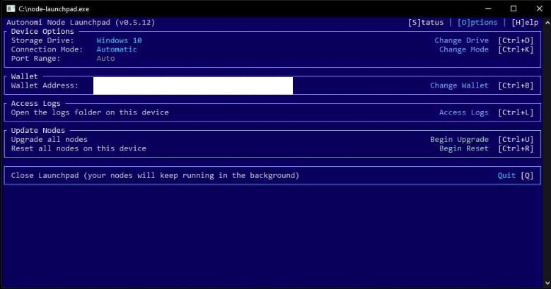 окно настроек autonomi